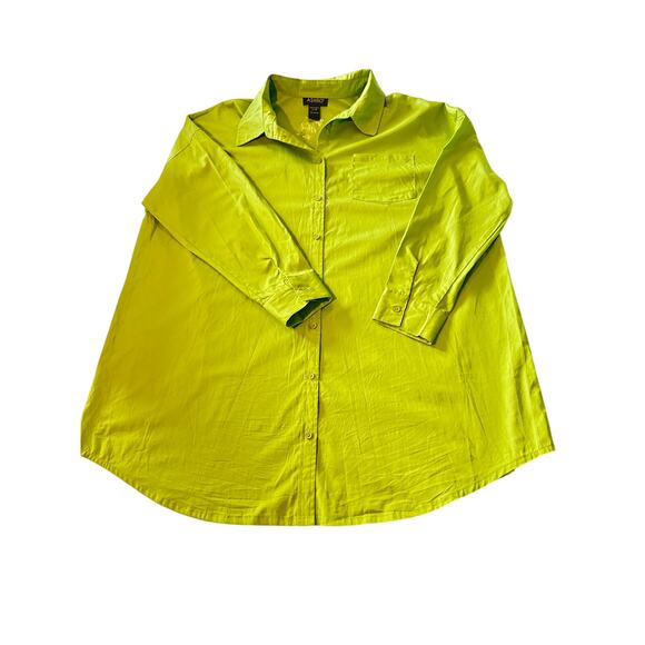 Ashro Green Cotton Button Front Blouse 1X – Long Sleeve Plus Size - Picture 1 of 6